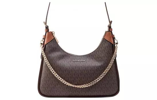 MICHAEL KORS Сумка через плечо из хлопка с кожаными вставками, женская, коричневого цвета