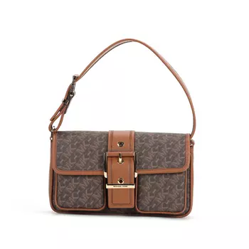 MICHAEL KORS Сумка через плечо из холста с покрытием и полиэстеровой подкладкой, женская, коричневого цвета, среднего размера