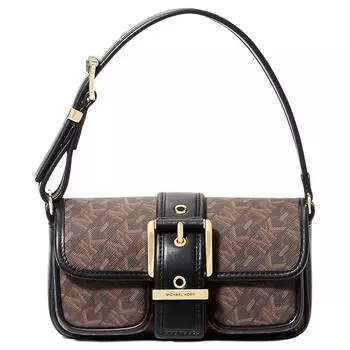 MICHAEL KORS Сумка через плечо из холста с покрытием и полиэстеровой подкладкой, очень маленькая, женская, коричневого и черного цвета