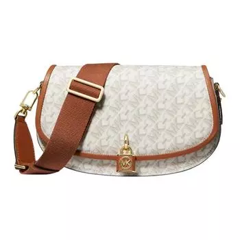MICHAEL KORS Сумка через плечо Mila Coated Canvas Bag, женская, среднего размера, цвета экрю и желудевого коричневого цвета