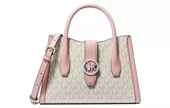 MICHAEL KORS Сумка Gabby из парусины с кожаными ручками, сумка через плечо, женская, небольшого размера, розового и цвета слоновой кости, серого цвета