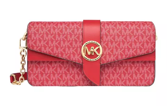 MICHAEL KORS Сумка Greenwich из искусственной кожи с разрезом из коровьей кожи, квадратная, среднего размера, женская, красного цвета