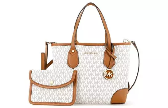 MICHAEL KORS Сумка из кожи Eva, сумка-шоппер, сумка-шоппер, мини-сумка на одно плечо, женская, белого и коричневого цвета