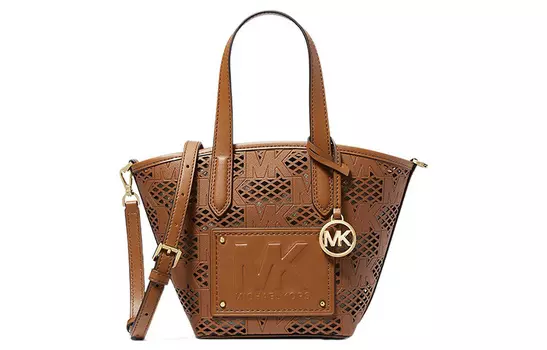 MICHAEL KORS Сумка из сафьяновой кожи с холстом, сумка на плечо, сумка через плечо, маленькая женская коричневая