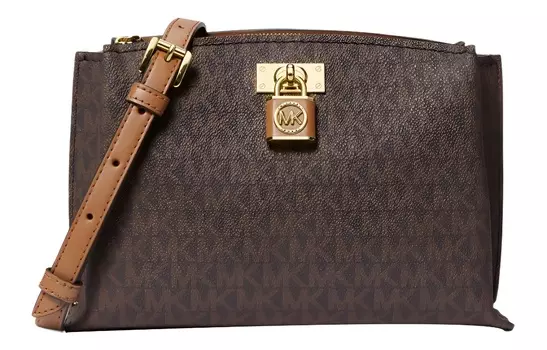 MICHAEL KORS Сумка-мессенджер из холщовой ткани с принтом MK Ruby, сумка через плечо, женская, среднего размера, коричневого цвета