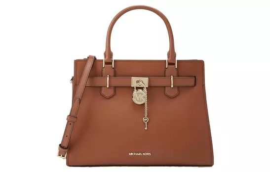 MICHAEL KORS Сумка-мессенджер из кожи, запираемая, через плечо, на одно плечо, средняя, женская, кожа, коричневого цвета