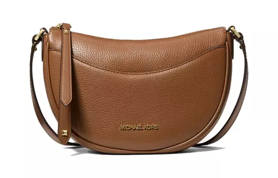 MICHAEL KORS Сумка-полумесяц из натуральной кожи, маленькая женская сумка через плечо, коричневая