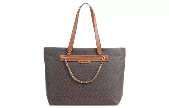 MICHAEL KORS Сумка-шоппер из холщовой ткани с покрытием, сумка для покупок, сумка через плечо, женская коричневая