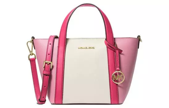 MICHAEL KORS Сумка-шоппер из холщовой ткани с покрытием, сумка для покупок, сумка на плечо, сумка через плечо, женская сумка Trumpets, розовая и экрю