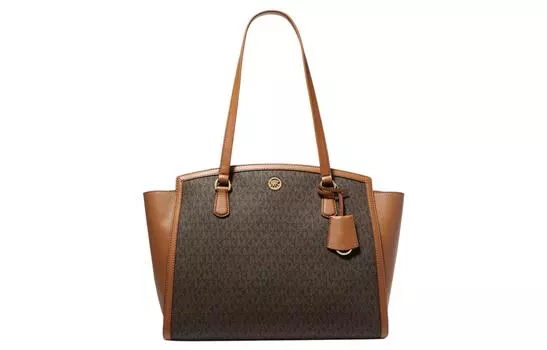 MICHAEL KORS Сумка-шоппер из холста с искусственной кожей, сумка-шоппер, сумка через плечо, женская сумка-туба коричневого цвета