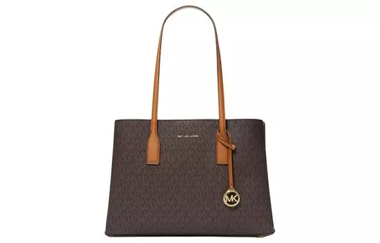 MICHAEL KORS Сумка-шоппер из искусственной кожи, сумка-шоппер, сумка на плечо, женская сумка среднего размера, темно-коричневая и желудь коричневого цвета