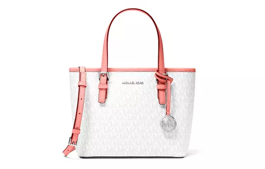 MICHAEL KORS Сумка-шоппер Jet Set Canvas, сумка-шоппер, сумка через плечо, женская, мини-сумка, белые и розовые края