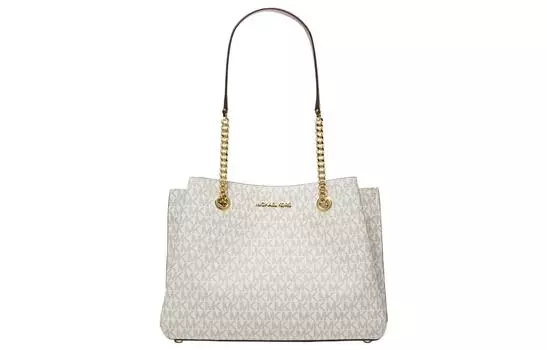 MICHAEL KORS Сумка-шоппер Teagen Monogram с покрытием из холста, женская сумка-шоппер на плечо, ванильно-бело-розовая