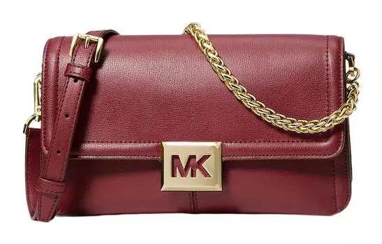 MICHAEL KORS Сумка Sonia Leather Square Bag через плечо, женская, среднего размера, черная вишневая
