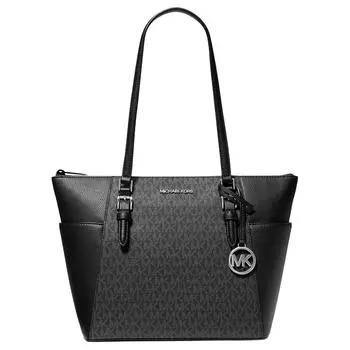 MICHAEL KORS Сумка-тоут Charlotte Canvas из полиуретана, сумка для покупок, сумка на плечо, сумка-тоут, обычная женская, черная