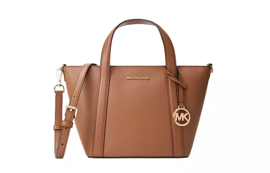 MICHAEL KORS Сумка-тоут из искусственной кожи на одно плечо, небольшого размера, женская, цвета верблюжий/молочно-белый/зеленый