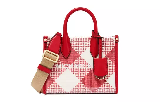 MICHAEL KORS Сумка-тоут Mirella Letter Print из искусственной кожи, мини, женская, красного/белого цвета