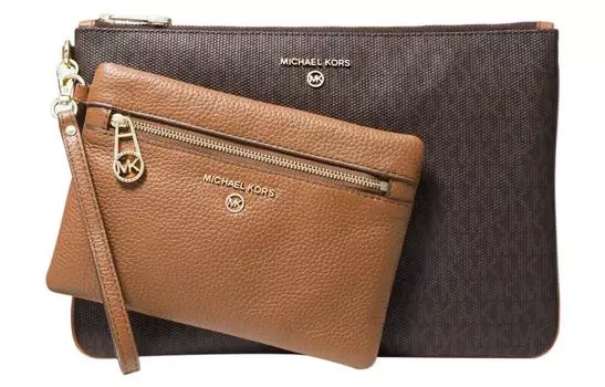 MICHAEL KORS Сумка-туба из хлопка Slater с покрытием и отделкой из кожи, женская, темно-коричневая
