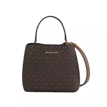 MICHAEL KORS Сумка-ведро из холщовой ткани с покрытием, сумка через плечо, сумка через плечо, маленькая женская сумка темно-коричневого цвета