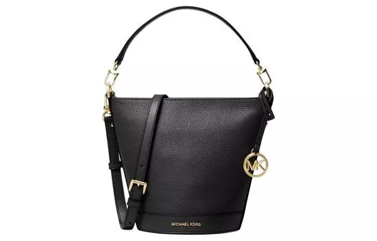MICHAEL KORS Сумка-ведро из натуральной кожи Litchi, на одно плечо, через плечо, маленькая женская, черная
