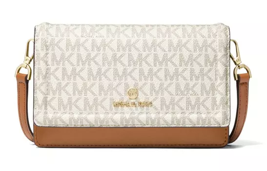 MICHAEL KORS Сумка женская из холщовой кожи Jet Set Charm, цвет ванильно-белый и желто-коричневый