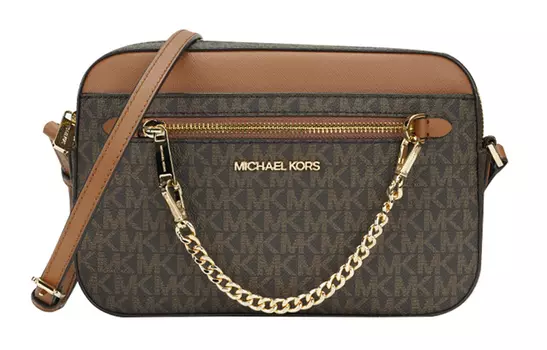 MICHAEL KORS Сумки для фотоаппаратов Jet Set из ПВХ-кожи, сумки на плечо, большие размеры, женские, карамельно-коричневые, желудево-коричневые, многоцветные
