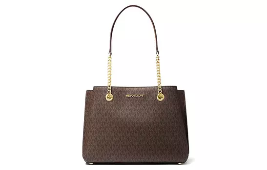 MICHAEL KORS Женская сумка-шоппер Teagen Canvas с кожаной сумкой, сумка-шоппер, дамская сумочка, сумка через плечо, коричневая
