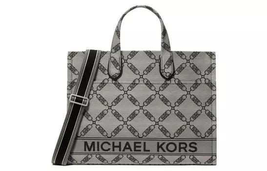 MICHAEL KORS Женская сумка-туба из ткани с короткими рукавами бежевого, белого и черного цветов