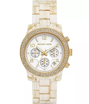Michael Kors Женские часы-хронограф с браслетом из ацетата ацетата и кристаллами алебастра тона, бежевый