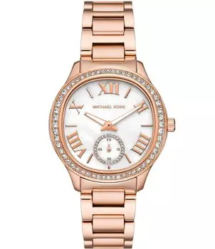 Michael Kors Женские Часы Sage с тремя стрелками и кристаллами розового золота из нержавеющей стали с браслетом, розовый