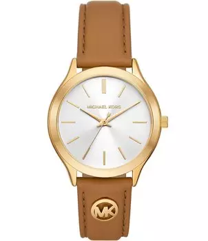 Michael Kors - Женские тонкие аналоговые часы для багажа с тремя стрелками и кожаным ремешком для подиума, коричневый