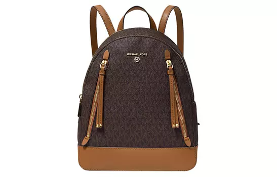 MICHAEL KORS Женский холщовый рюкзак MK Brooklyn среднего размера, цвета слоновой кости и светло-коричневого цвета