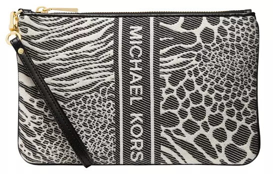MICHAEL KORS Женский клатч Jet Set Charm Fabric Clutch большого размера, черный/бежевый