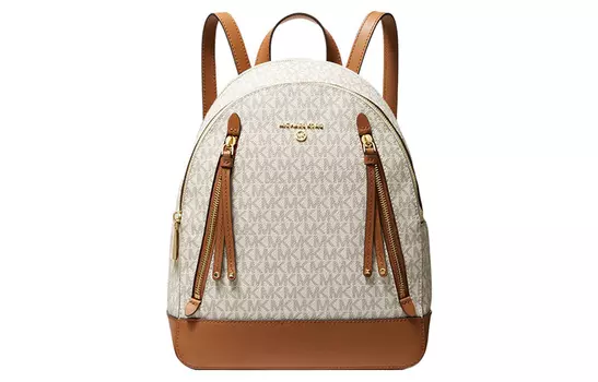 MICHAEL KORS Женский рюкзак MK Brooklyn Canvas с кожаной отделкой, средний, цвета слоновой кости и коричневого
