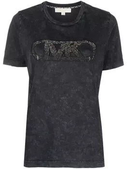 Michael Michael Kors футболка из органического хлопка с логотипом и стразами, серый