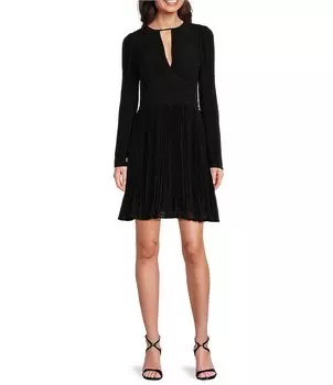 MICHAEL Michael Kors однотонное платье из эко-полиэфира с V-образным вырезом и эластичными рукавами-манжетами, облегающее и расклешенное платье, черный