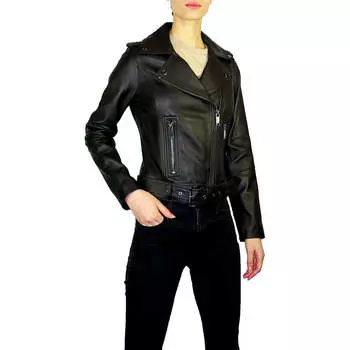 Michael Michael Kors Женская черная кожаная асимметричная короткая кожаная куртка на молнии