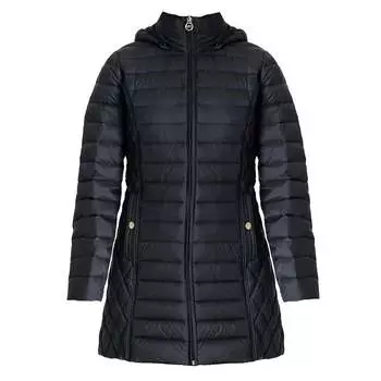 Michael Michael Kors Женская черная куртка-пуховик с капюшоном, съемный капюшон, длина 3/4