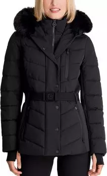 Michael Michael Kors Женское пальто-кубок из искусственного меха с поясом, черное
