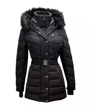 Michael Michael Kors Женское стеганое пальто Scuba Stretch с поясом и шевроном, черное