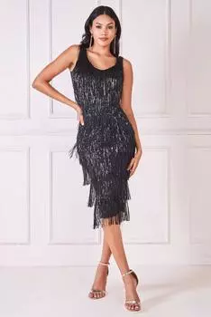 Миди-хлопушка с кисточками и пайетками Goddiva, черный