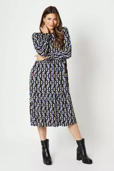 Миди из джерси с гофрированными манжетами и геопринтом Wallis, мультиколор