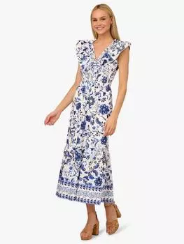 Миди-платье adrianna by с цветочными рюшами Adrianna Papell, цвет White/Blue