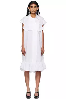 Миди-платье без рукавов с рюшами на лифе Simone Rocha, белый