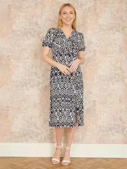 Миди-платье ikat с разрезным подолом Yumi, темно-синий/белый