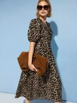 Миди-платье из чистого органического хлопка с животным принтом imogen из натурального хлопка Baukjen, коричневый/разноцветный