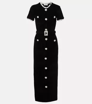 Миди-платье из синели с кристаллами Self-Portrait, черный