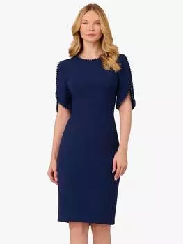 Миди-платье из трикотажного крепа с жемчужной отделкой Adrianna Papell, темно-синий