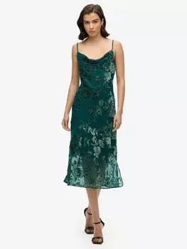 Миди-платье-комбинация devore с капюшоном на шее Superdry, цвет Green Floral