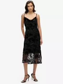 Миди-платье-комбинация devore с капюшоном на шее Superdry, черный